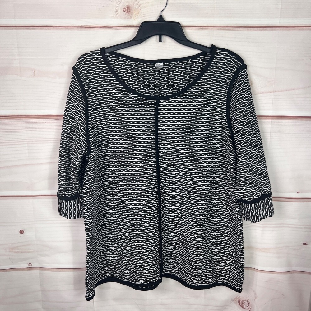 Thomas & Olivia Top Womens 1X Black White Geometric Knit Blouse Textured Tunic
